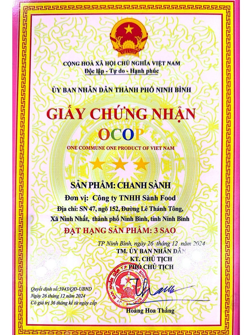 Giấy chứng nhận OCOP 3 sao — Chanh Sành Lucien