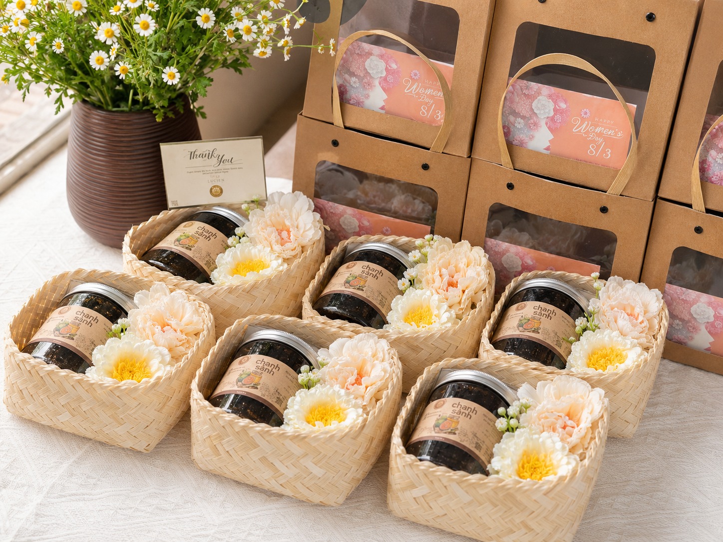 Set Giỏ Mây — Quất Sành | Quà biếu sức khỏe có giỏ tre + thiệp Lucien